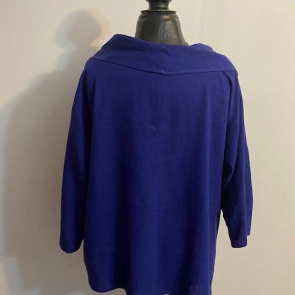 Caribe Vintage Royal Blue Limen Blend Cowl Neck top, size L - Picture 2 of 3